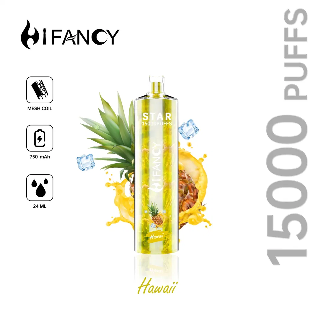 Hifancy 15K Puffs Bar E Cigarette Disposable Vape Puff 16000 Me Coil 2% 3% 5% Crystal Vape 750mAh Rechargeable Battery 24ml Prefilled Carts Pod Vapes