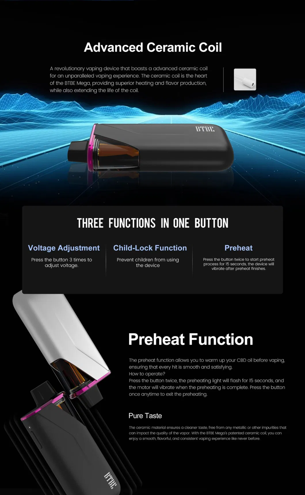 Popular Newest Vaporizer Mega Mini Box Big Oil Capacity 3.0ml Rechargeabl Battery