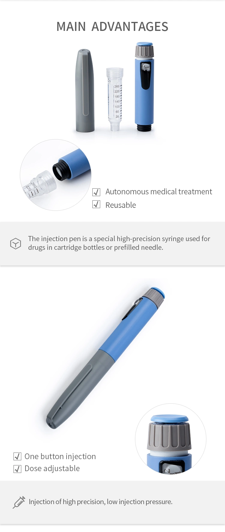 Automatic Reusable Injection Pen Self-Injection Aid Device Non-Needle and Non-Cartridge Bottles