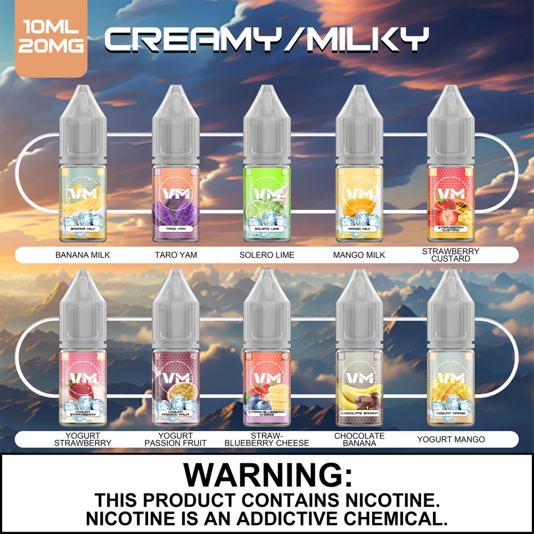 Vm Best Vape E Liquid in UK Wholesale Factory 10ml Bottle 20mg Nic Salt Concentrations Available Ejuice Eliquid for Pods/Mod/Refillable Vape/Empty Vape