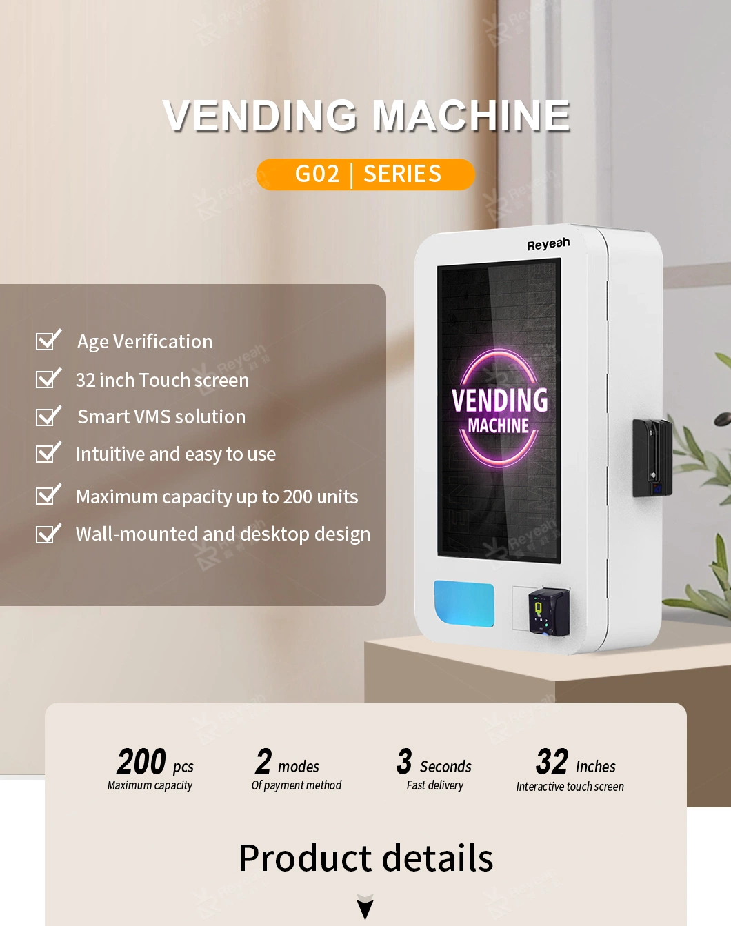 Mini Wall Mounted Touch Screen Vape Vending Machine with 18 Age Verification ID Card Reader