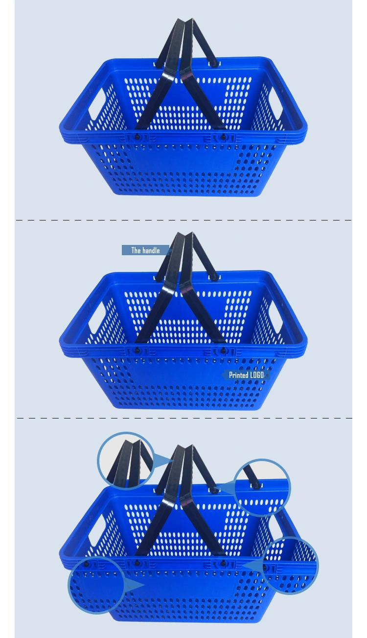 High-Quality Supermarket Shopping Plastic Basket Double-Handle Colorful