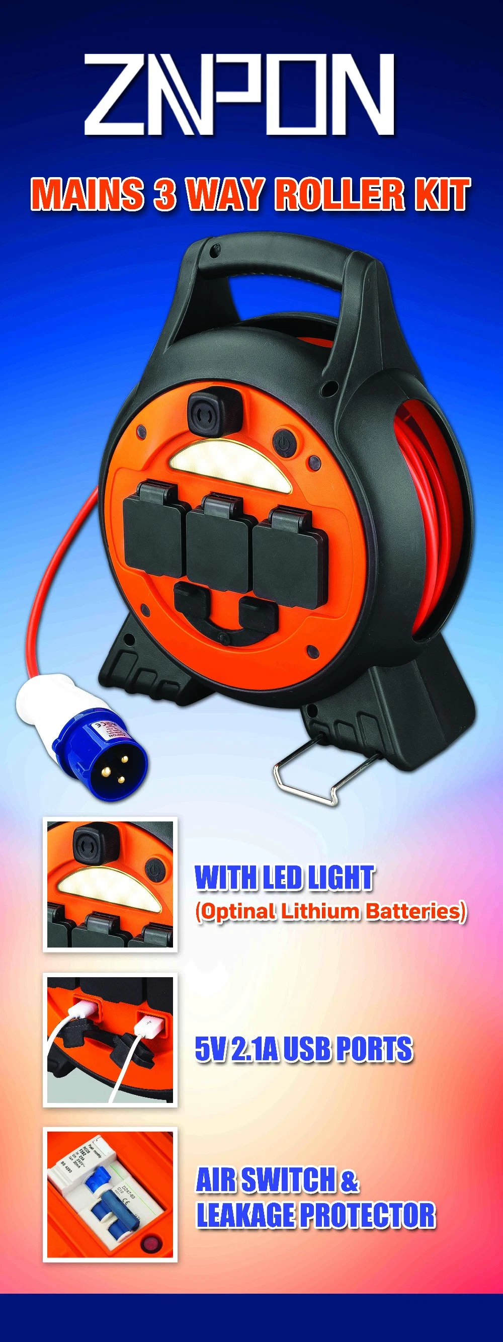 Mpr-H Mobile Mains Reel Hook up Caravan LED Light