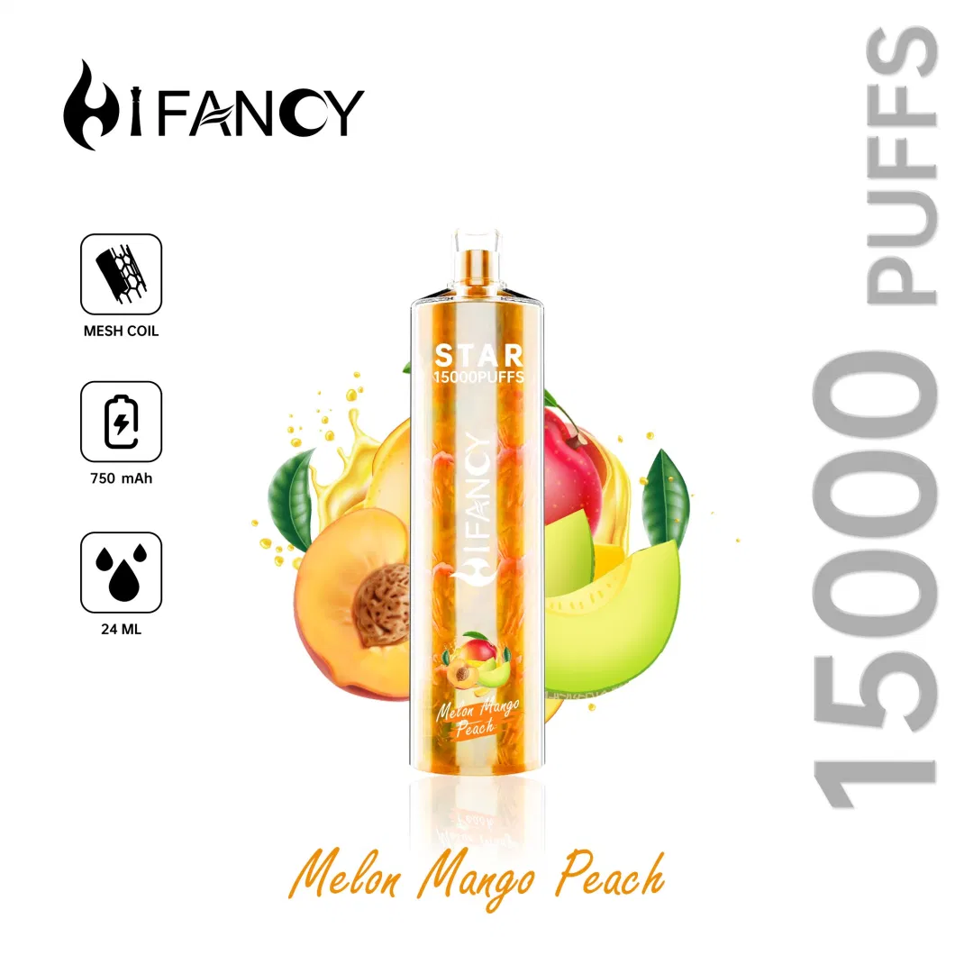 Hifancy 15K Puffs Bar E Cigarette Disposable Vape Puff 16000 Me Coil 2% 3% 5% Crystal Vape 750mAh Rechargeable Battery 24ml Prefilled Carts Pod Vapes