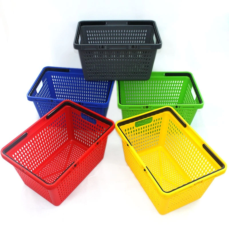 High-Quality Supermarket Shopping Plastic Basket Double-Handle Colorful