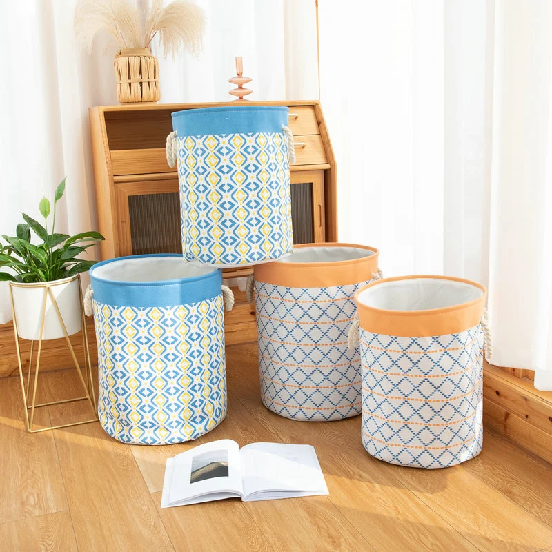 Large Cotton Folding Cloth Storage Basket Handle Round Laundry Bucket