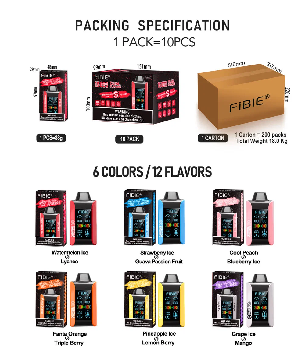 2024 Fibie Dual 15000 Puffs Wholesale I Vape Fibie Galaxy 15000puffs Wholesale E-Cigarette 5% 2% 0% 18ml E-Liquid 650mAh Disposable Vape Pen