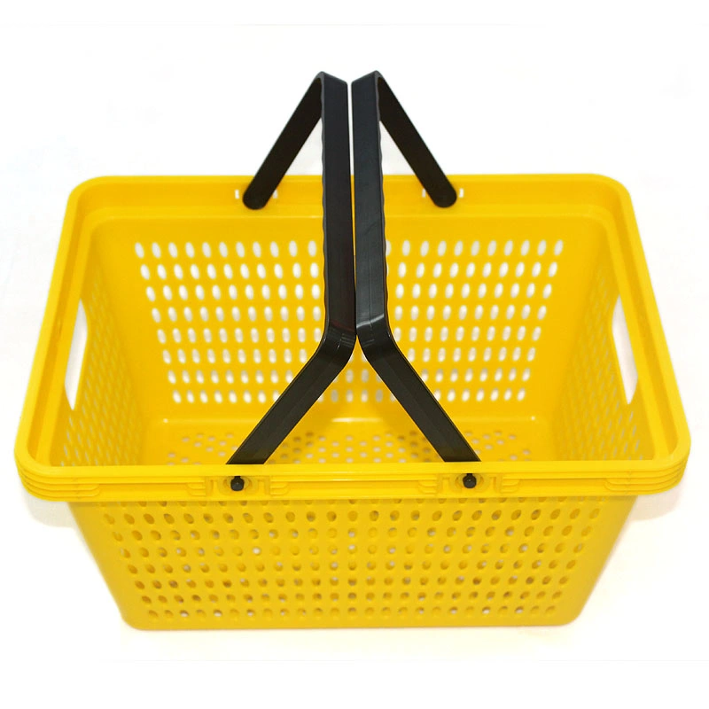 High-Quality Supermarket Shopping Plastic Basket Double-Handle Colorful