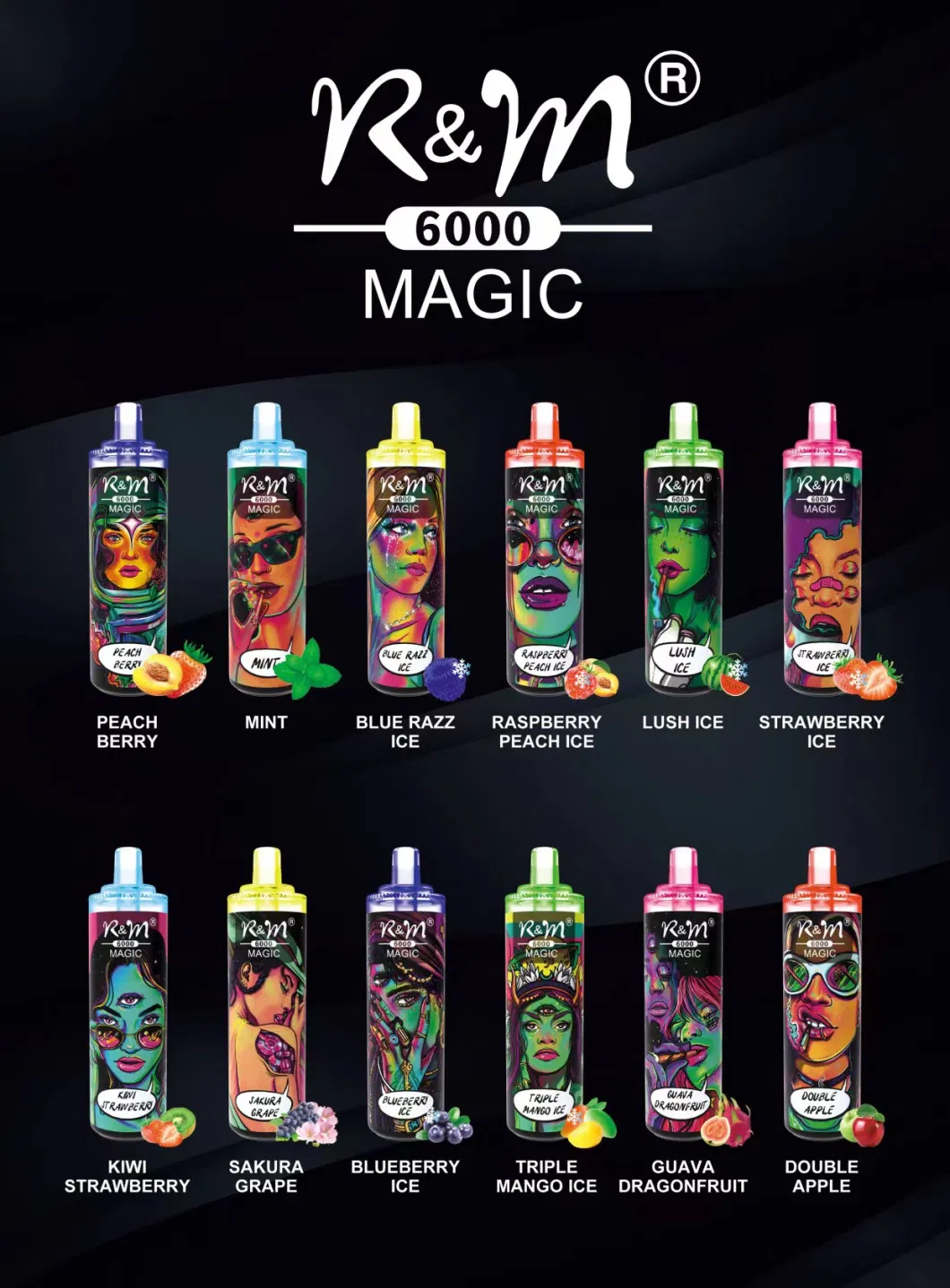 China Wholesale Custom Salt Nicotine Fruit Flavors Disposable Vape RGB Glow Light 6000 Puffs R&M Magic Vape Puff Esco Bar Electronic Cigarette