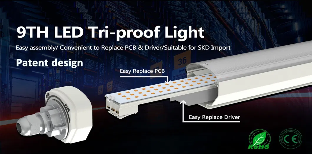 2FT/4FT/5FT IP66 LED Triproof Light Easy Replace PCB and Driver up to 180lm/W SKD Available