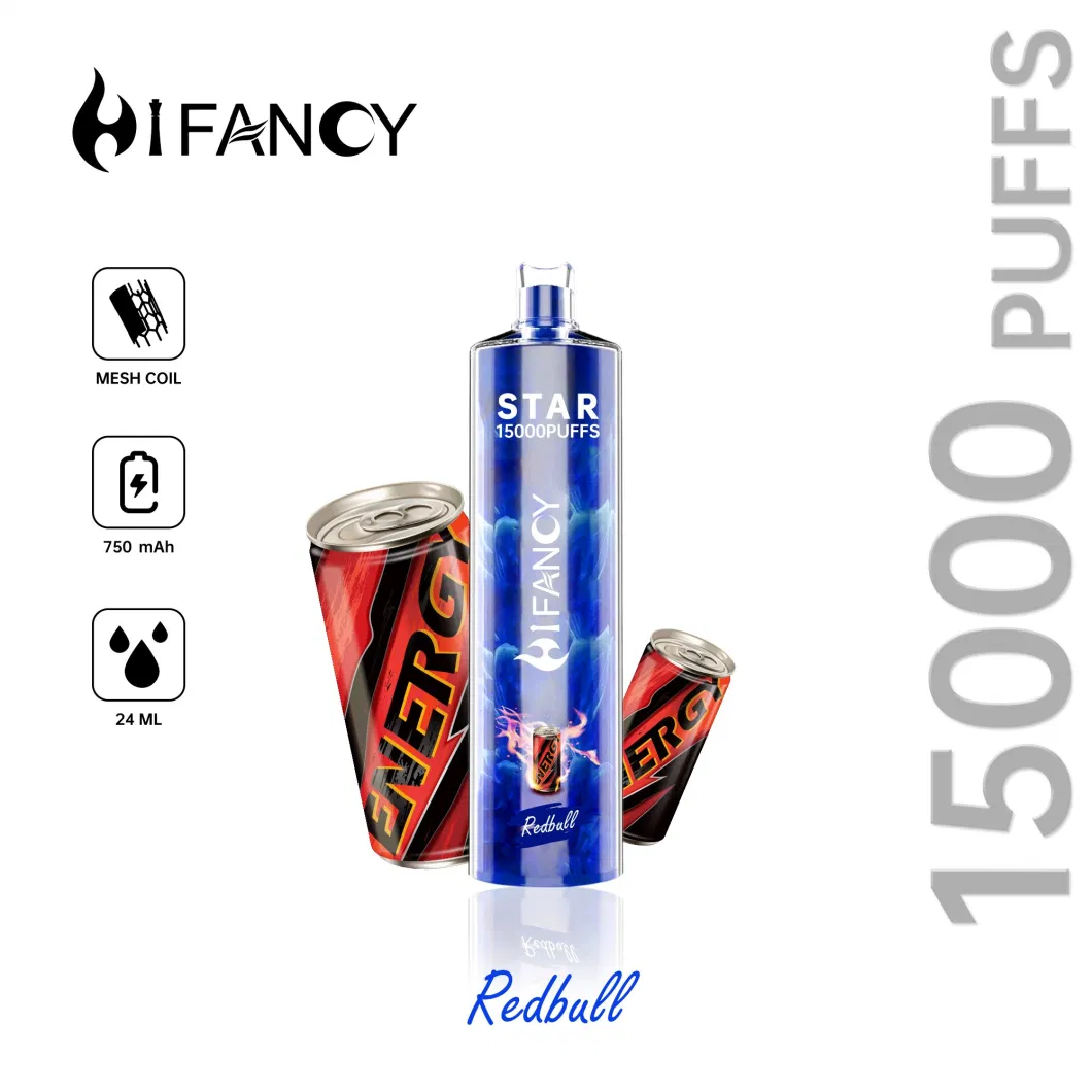 Hifancy 15K Puffs Bar E Cigarette Disposable Vape Puff 16000 Me Coil 2% 3% 5% Crystal Vape 750mAh Rechargeable Battery 24ml Prefilled Carts Pod Vapes