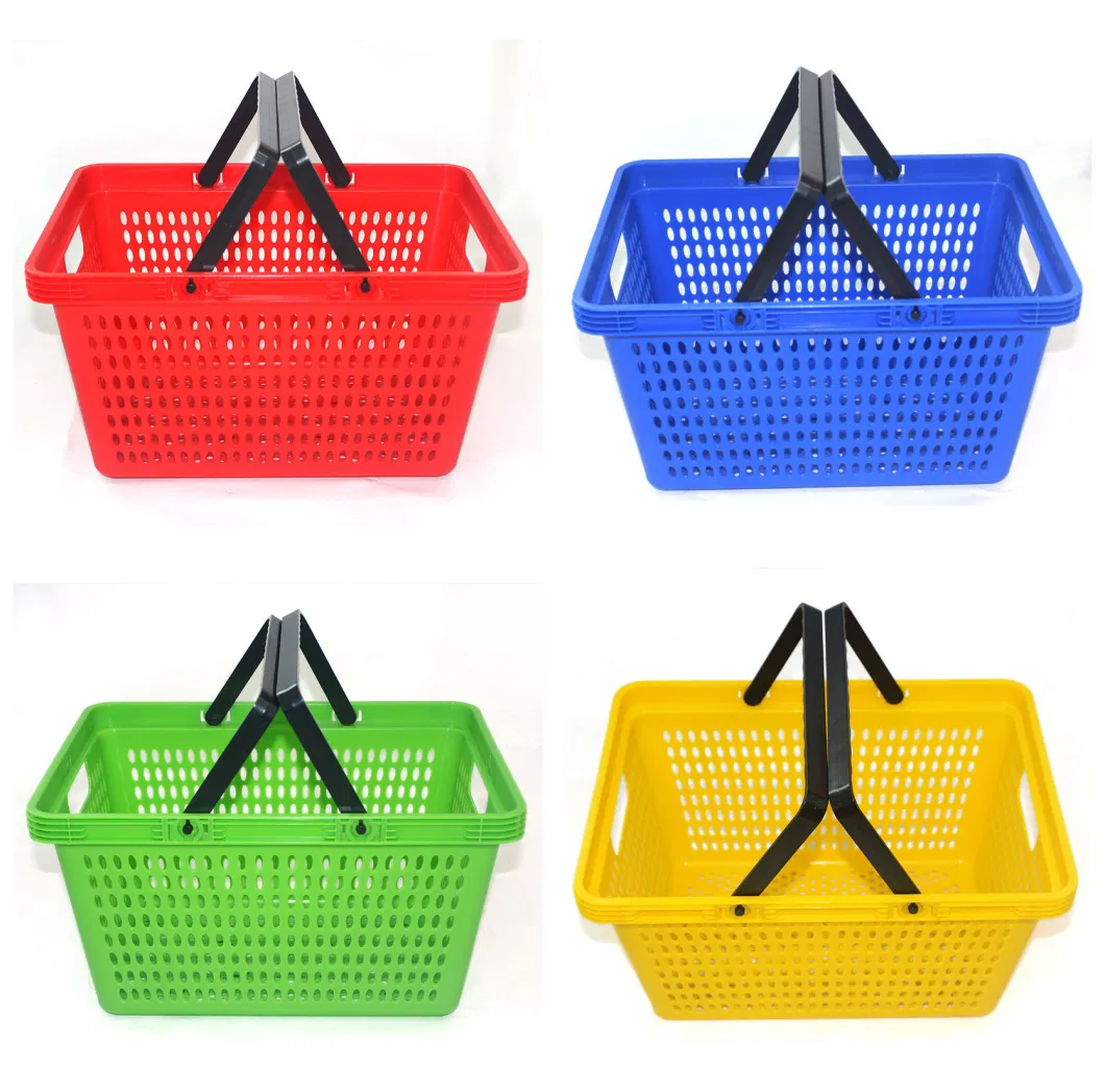 High-Quality Supermarket Shopping Plastic Basket Double-Handle Colorful