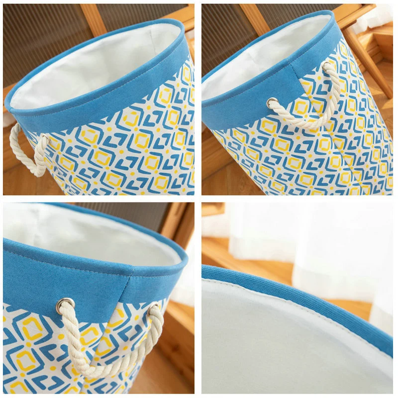 Large Cotton Folding Cloth Storage Basket Handle Round Laundry Bucket