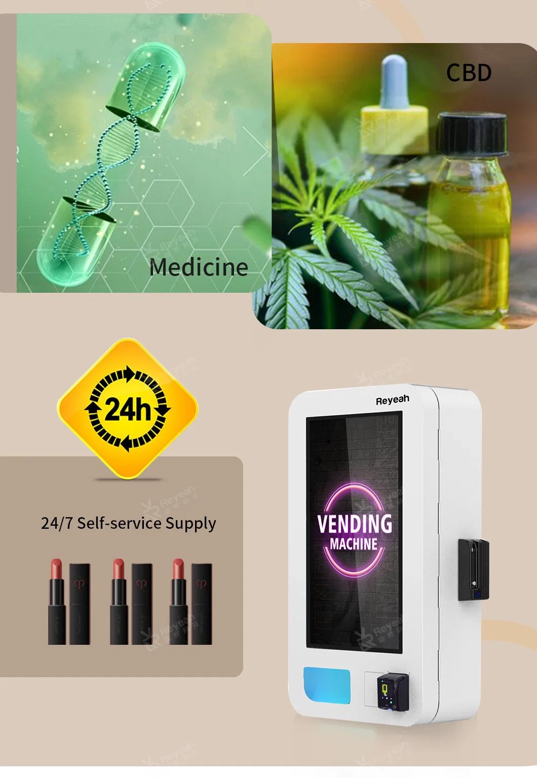 Mini Wall Mounted Touch Screen Vape Vending Machine with 18 Age Verification ID Card Reader