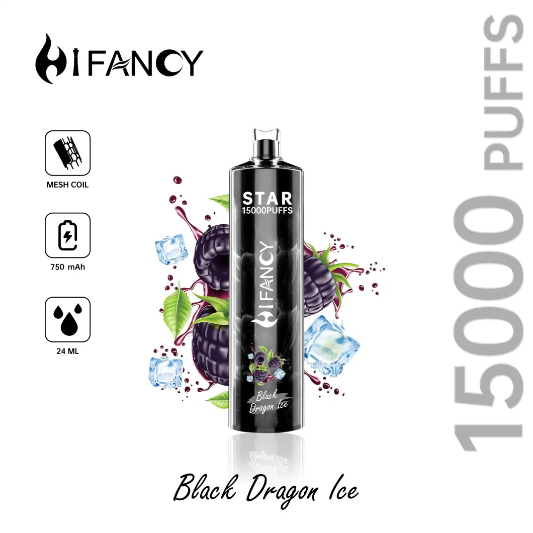 Hifancy 15K Puffs Bar E Cigarette Disposable Vape Puff 16000 Me Coil 2% 3% 5% Crystal Vape 750mAh Rechargeable Battery 24ml Prefilled Carts Pod Vapes