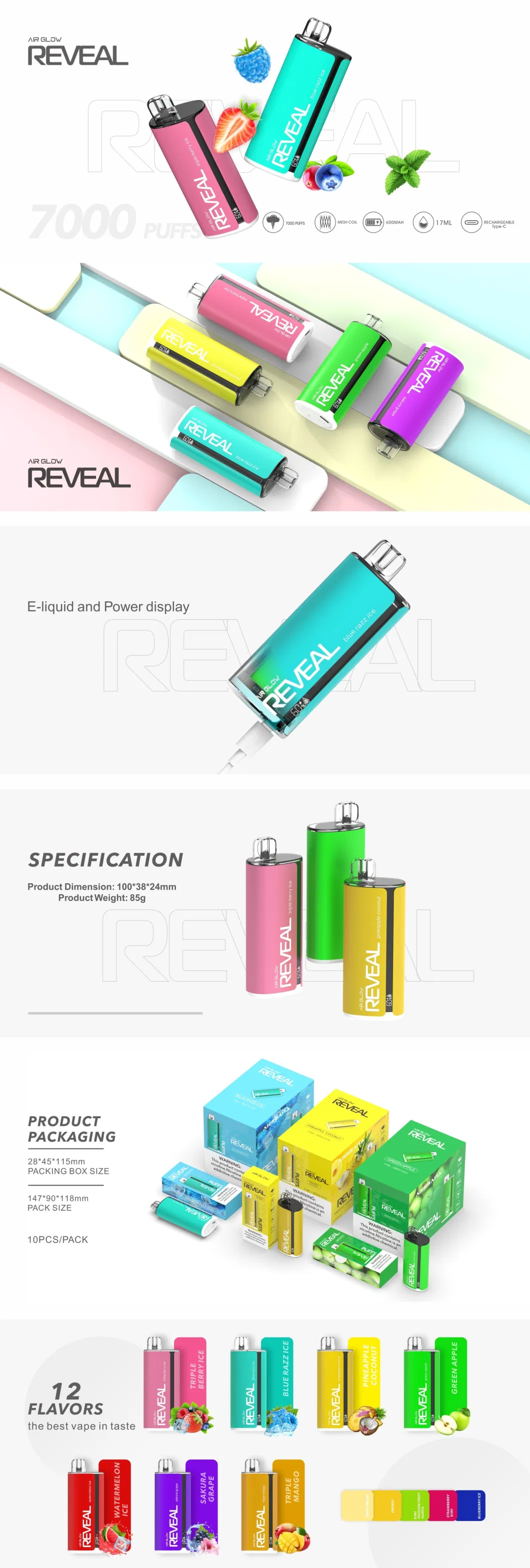 OEM ODM E Juice Vape E Cigarette Healthy Oil 7000 Puffs 600mAh Wholesale Disposable Vape Pen with Display Screen Showing E Liquid &amp; Battery