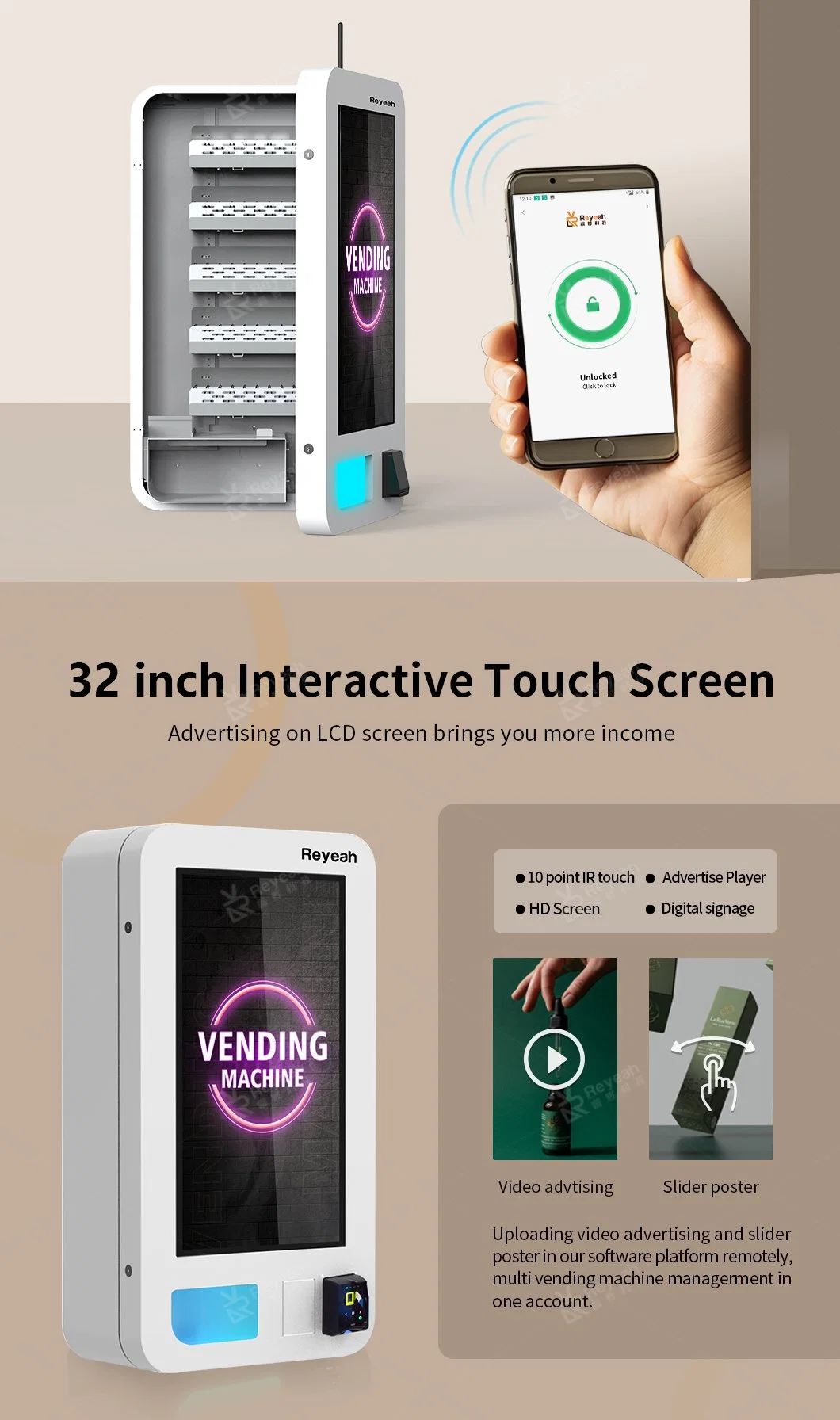 Mini Wall Mounted Touch Screen Vape Vending Machine with 18 Age Verification ID Card Reader