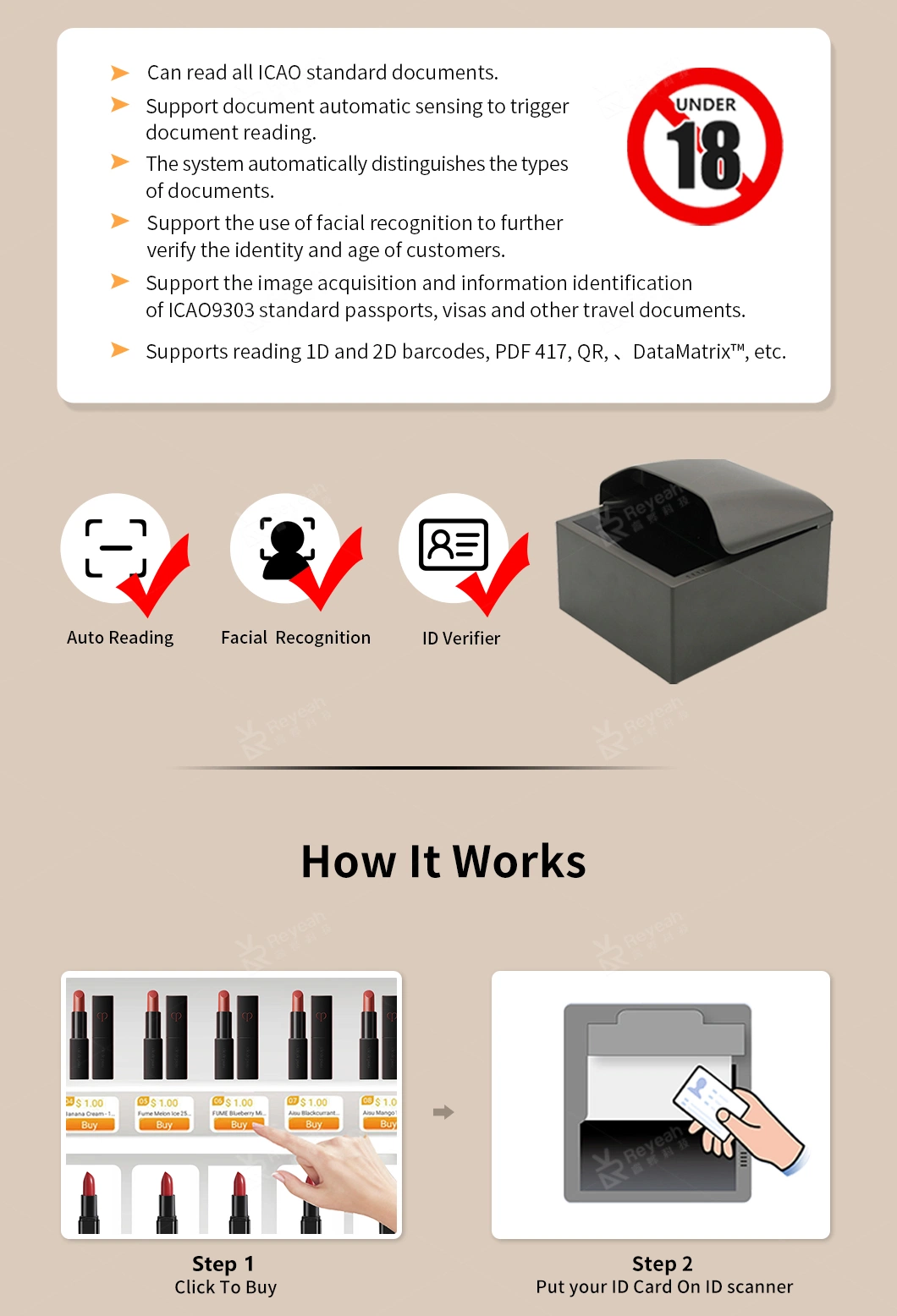 Mini Wall Mounted Touch Screen Vape Vending Machine with 18 Age Verification ID Card Reader