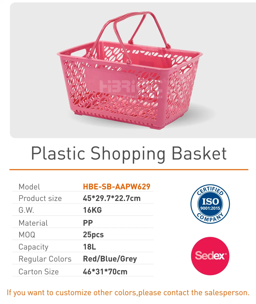 China Cheap Single Handle Classic Style Economic Plastic Lightweight Supermarket Shopping Rolling Babsket