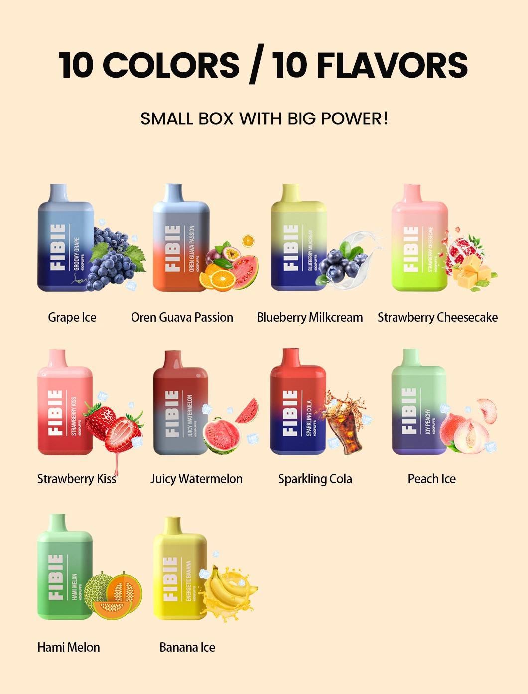Fibie Brand 4000 Puff Disposable Wape 10ml E Liquid Caffeine Pod Vapes