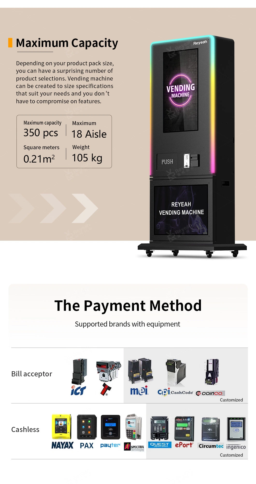 Reyeah New Design Stand up Vending Machine 32 Inch Touch Screen ID Card Reader Vape Vending Machine