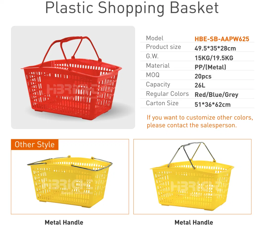 China Cheap Single Handle Classic Style Economic Plastic Lightweight Supermarket Shopping Rolling Babsket