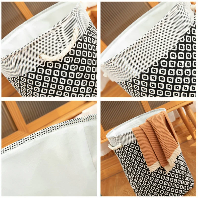 Large Cotton Folding Cloth Storage Basket Handle Round Laundry Bucket