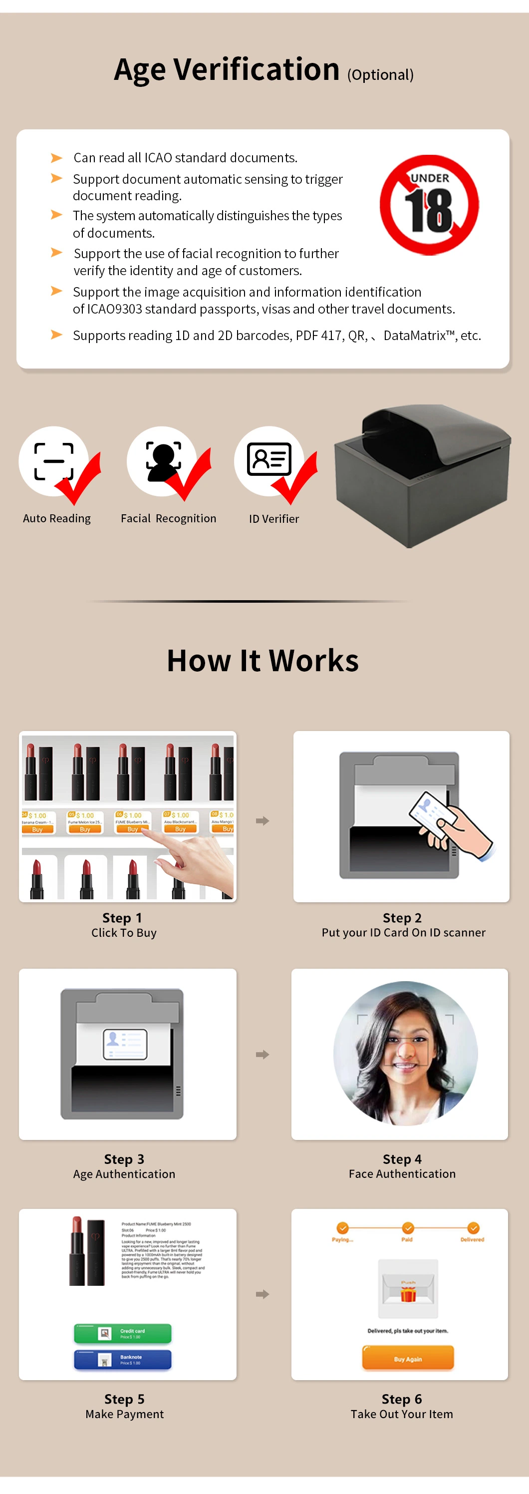 Reyeah Smart Tobacco Vending Machines Age Verification 32 Inch Touch Screen Vape Vending Machine