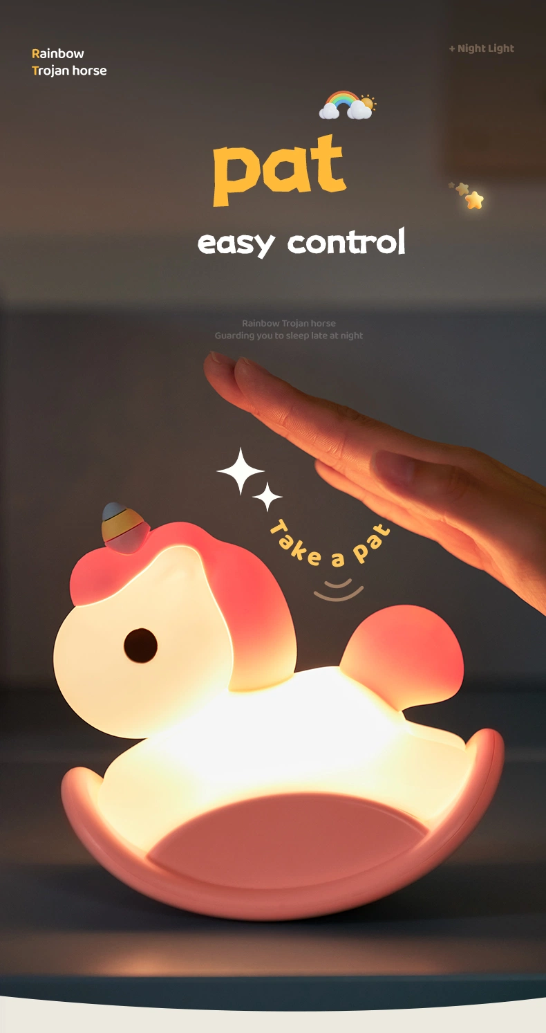 Stocks Silicone Bedside up Cute Room Nursery Rocking Horse Bed Lamp Unicorn Touch LED Night Light Kids