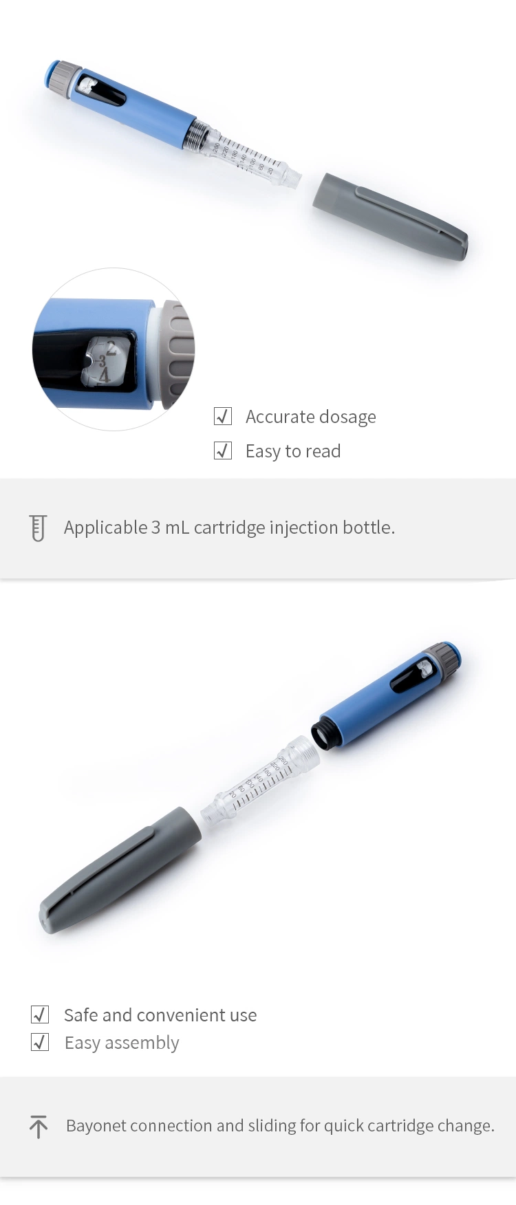 Automatic Reusable Injection Pen Self-Injection Aid Device Non-Needle and Non-Cartridge Bottles