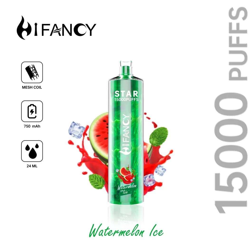 Hifancy 15K Puffs Bar E Cigarette Disposable Vape Puff 16000 Me Coil 2% 3% 5% Crystal Vape 750mAh Rechargeable Battery 24ml Prefilled Carts Pod Vapes