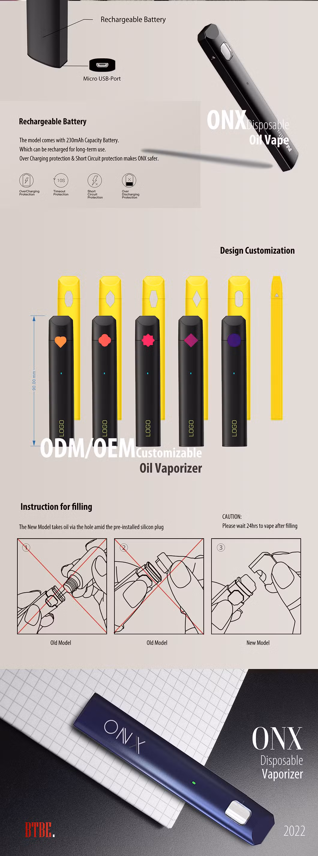 Nextvapor Disposable Vaporizer 0.5ml Tank 230mAh Rechargeable Atomizer Smoking Device Starter Kit for Thick Oil Empty Vape OEM&ODM Available Colorful
