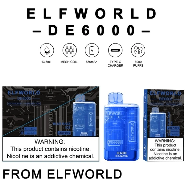 Nicotine Salt Powder Elf Electronic Vape Bar Elfworld De6000