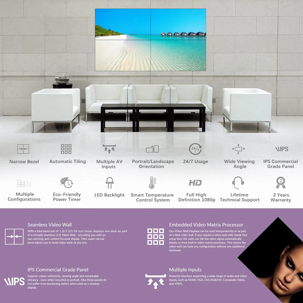 1080P Display Narrow Bezel 2X2 Processor Controller Screen Advertising Display Player Digital Signage 3X3 LCD Video Wall