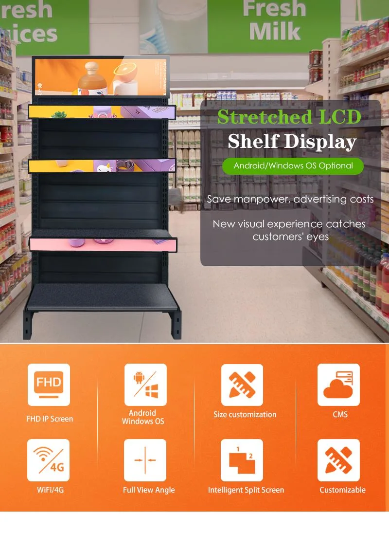 Ultra Wide Stretched Bar Stretched HD LCD LED Advertising Display Standing Touch Screen WiFi Network Bus Digital Billboard Signage