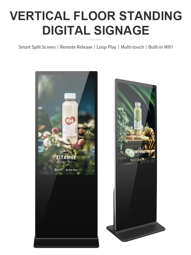 55 Inch Loops Autoplay Standing Advertising Display Media Players Touch Screens Digital Signage Advertising