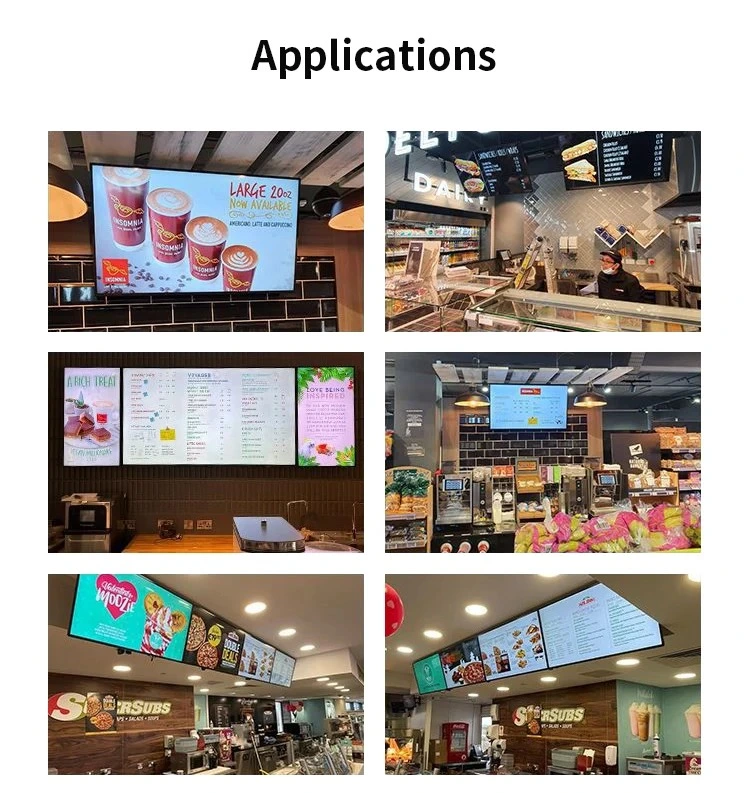 Digital Menu Board for Restaurants Ultra Narrow Bezel 32 43 55 Inch Advertising Screen Fast Food Hanging Digital Menu Board