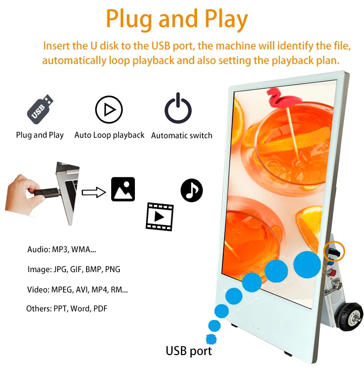 43 Inch Battery Rechargeable Moveable 4K Digital Signage and Displays Outdoor Waterproof Advertising Screen