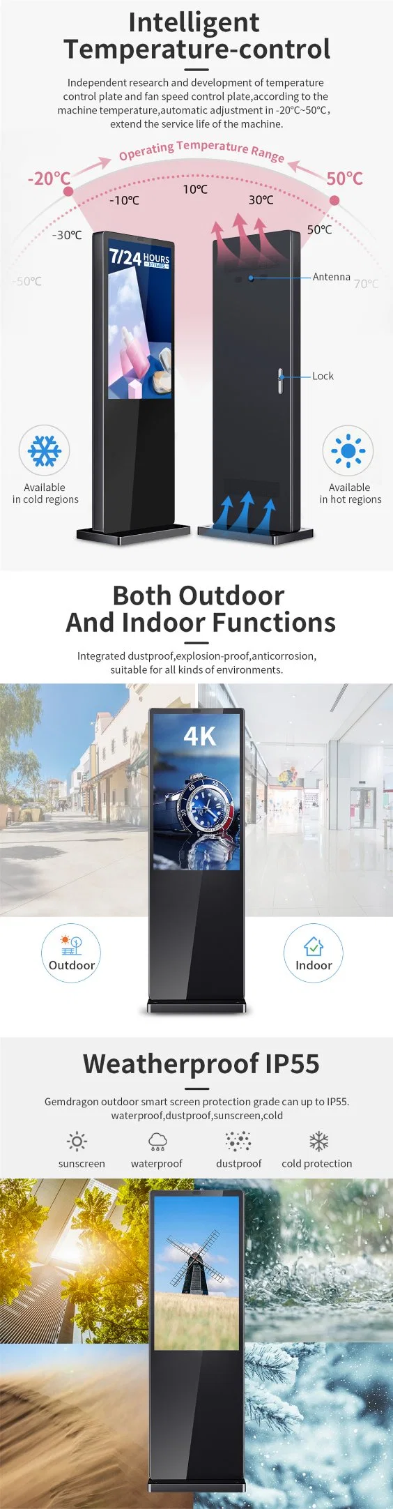 Good Price Outdoor Touch Screen Stands LCD Display Advertising Player Screens Monitors Outdoor Digital Signage