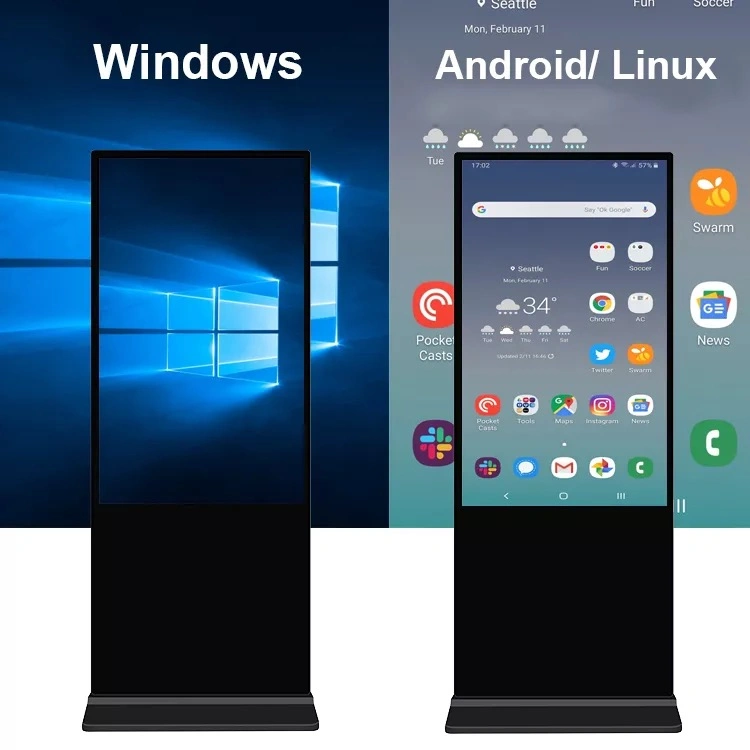 65 Inch Infrared IR Capacitive Pcap Touch Screen Android Windows Linux Front 2.0MP Camera WiFi 2+16g RJ45 Bank Hospital Food Stand Ordering Digital Signage