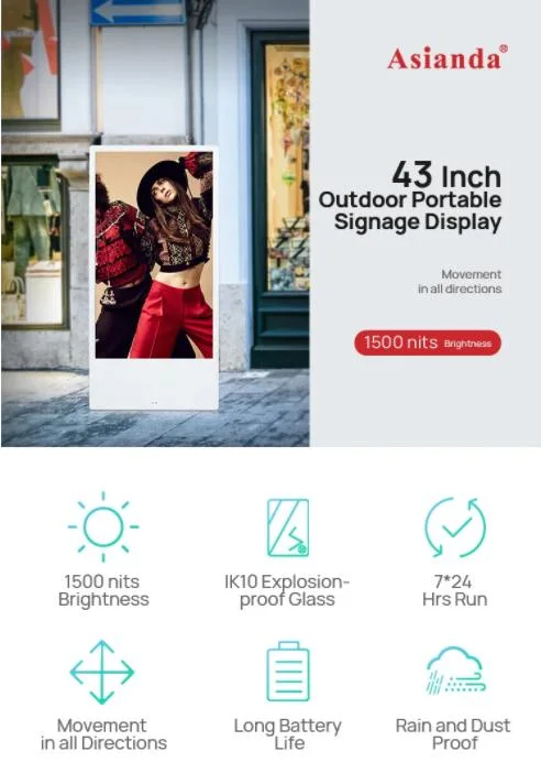 IP65 Waterproof 43inch Outdoor Portable Moveable Advertising Digital Signage Display