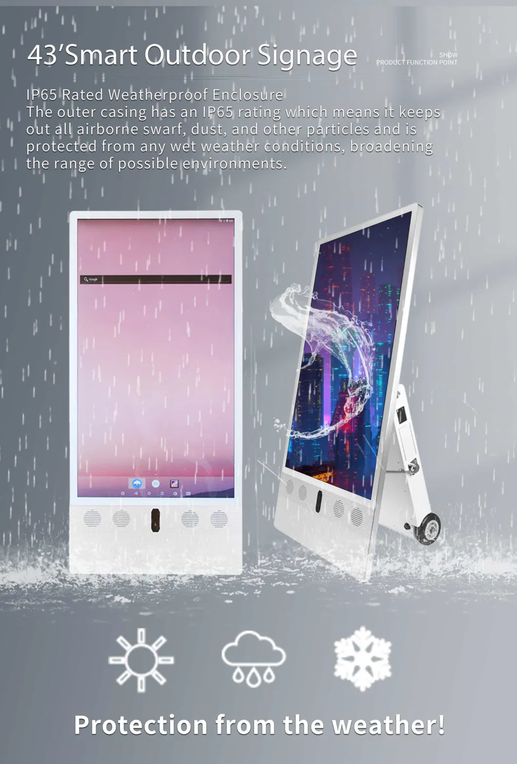 Ultra-Slim Outdoor Lithium Battery Powered Portable LCD Touch Screen Moveable Restaurant Digital Signage