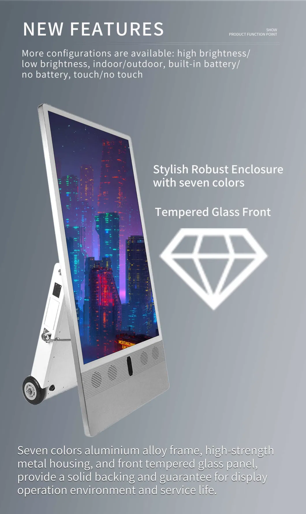 Ultra-Slim Outdoor Lithium Battery Powered Portable LCD Touch Screen Moveable Restaurant Digital Signage