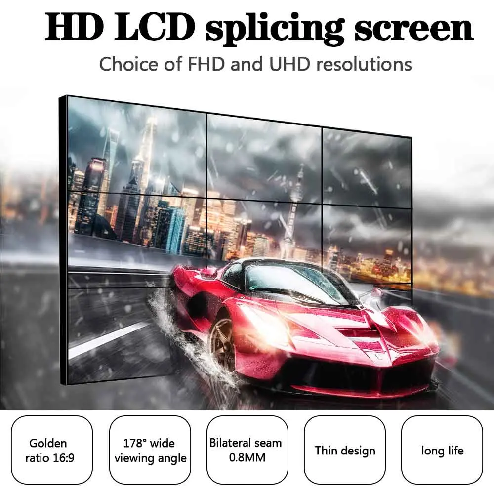 Video Wall 46/49/55/65 Inch 1080P FHD UHD 0.88/1.7/1.8/3.5 mm Ultra Slim Bezel LCD Video Wall Display 4K Seamless Bezel LCD Video Wall