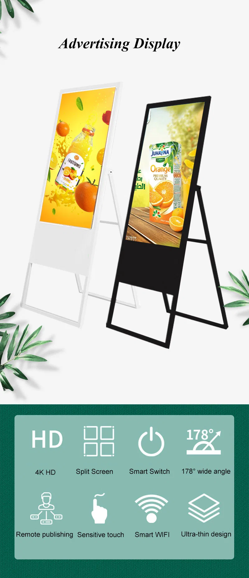 Elondisplay 50 55 65 Inch Digital Poster Advertising Player Screen LCD Display Portable Android Digital Signage