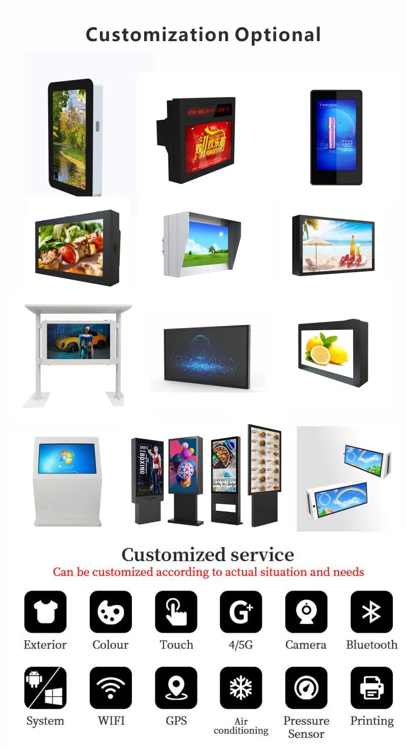 Outdoor Digital Signage Solutions 32 43 55 65 Inch Wall Mounted Digital Signage Advertising Display 2K 4K LCD Digital Menu Boards