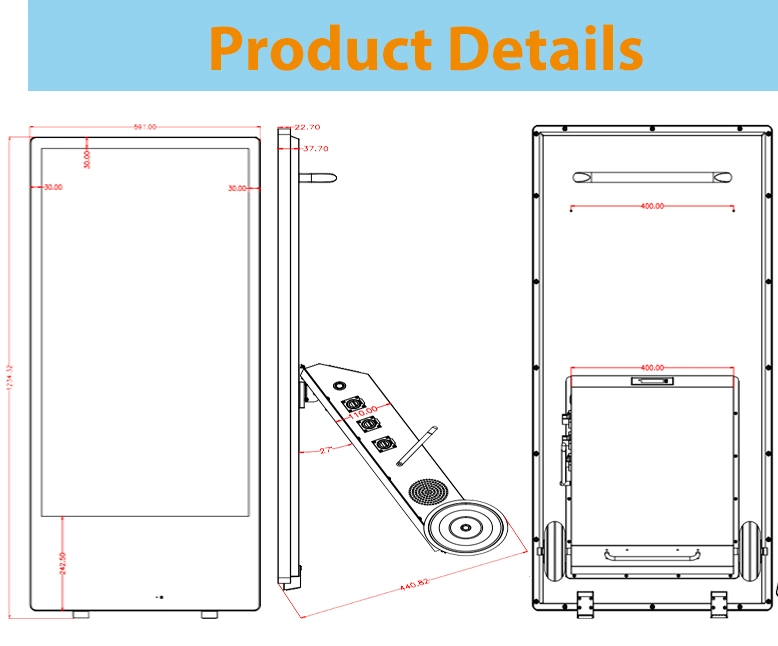 43 Inch Battery Rechargeable Moveable 4K Digital Signage and Displays Outdoor Waterproof Advertising Screen