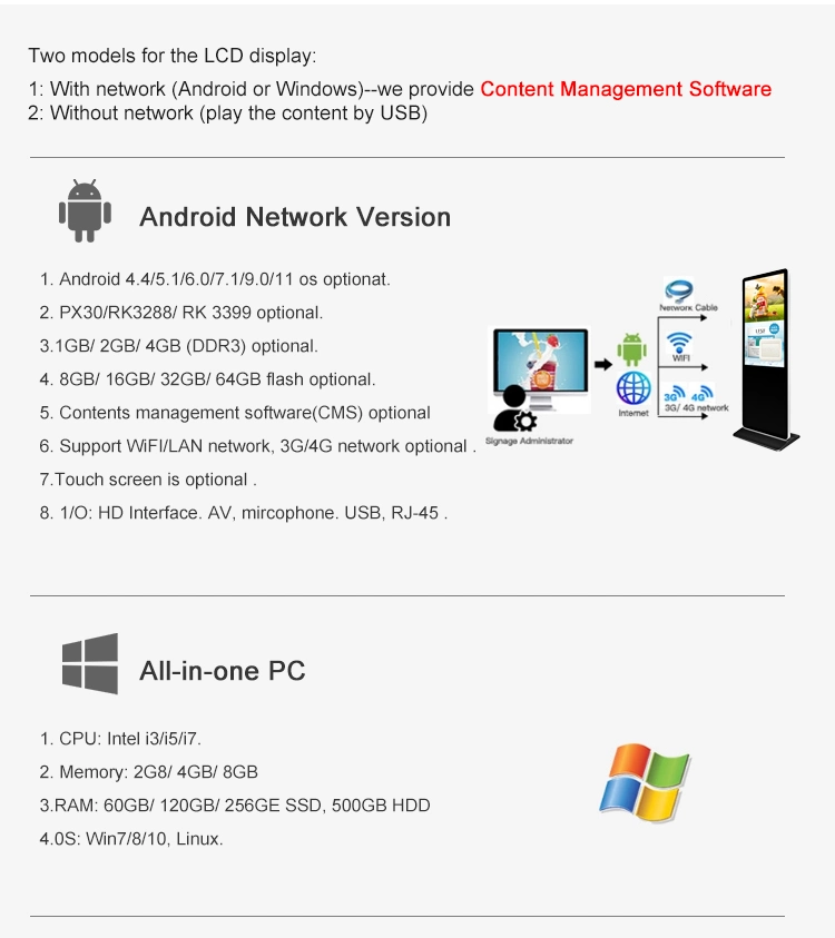 Factory Price 32 43 Inch Floor Standing LCD Display Touch Screen Advertising Player Digital Signage