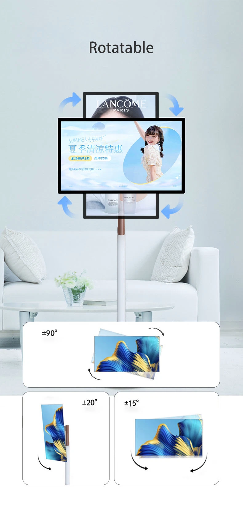 27 Inch Moveable Capacitive Touch Screen Rotatable Ad Player Digital Signage