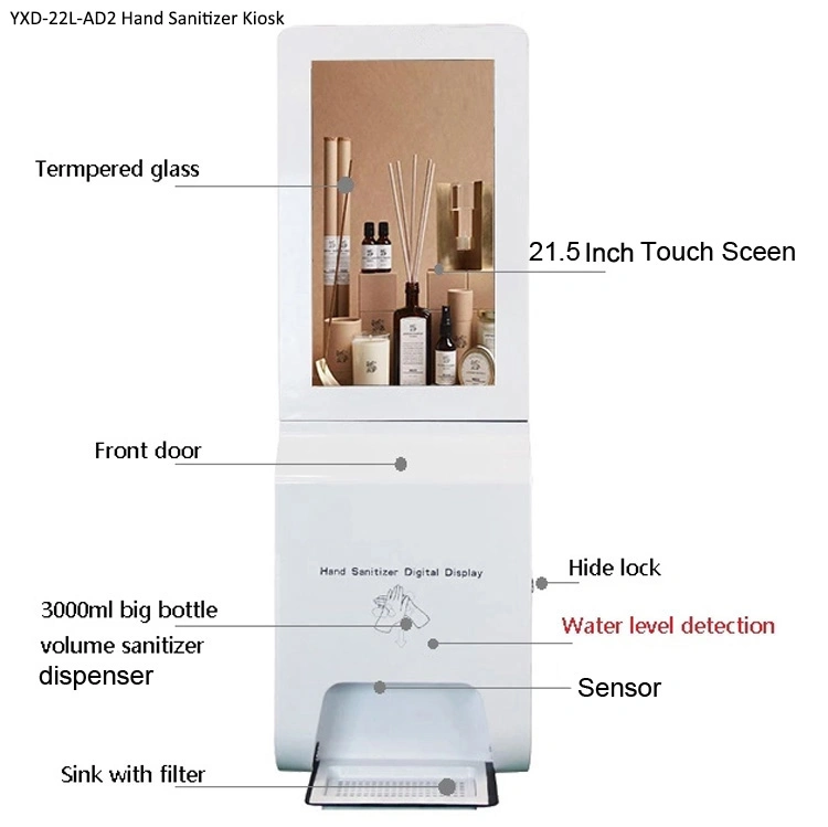 21.5&prime;&prime; Digital Signage with Automatic Hand Sanitizer Dispenser Hand Temperature Measurement Kiosks